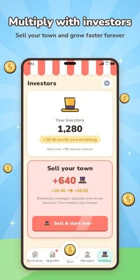 Multiply with investors: sell your town and grow faster forever